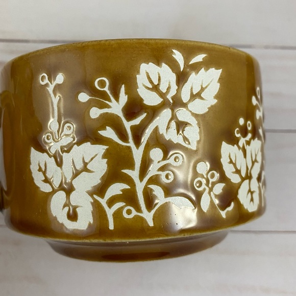 Vintage Japan Soup Chili Mug Leaves Brown Glazed Boho 70s - Picture 3 of 8